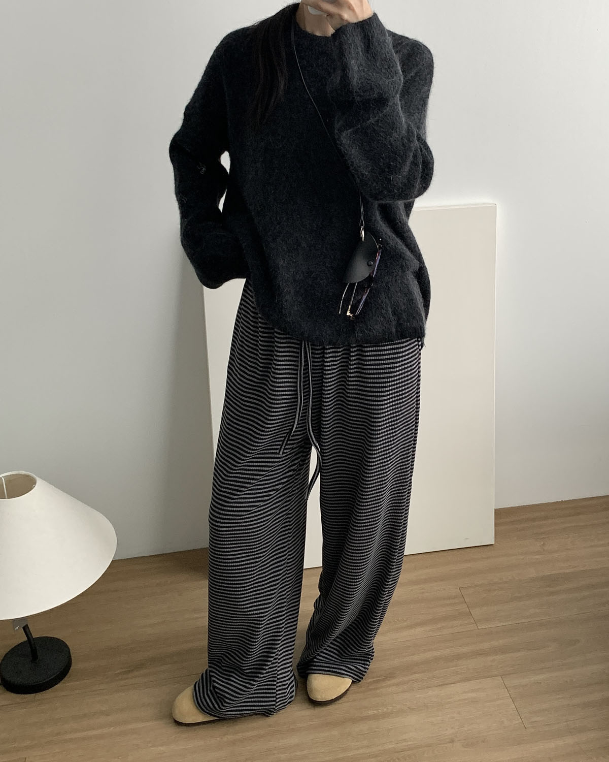 [일부당일] 삐삐 팬츠 스트라이프 골지 빠삐용 와이드 줄지 롱 밴딩팬츠 웨어링무드 (2c) - 상세 이미지 4