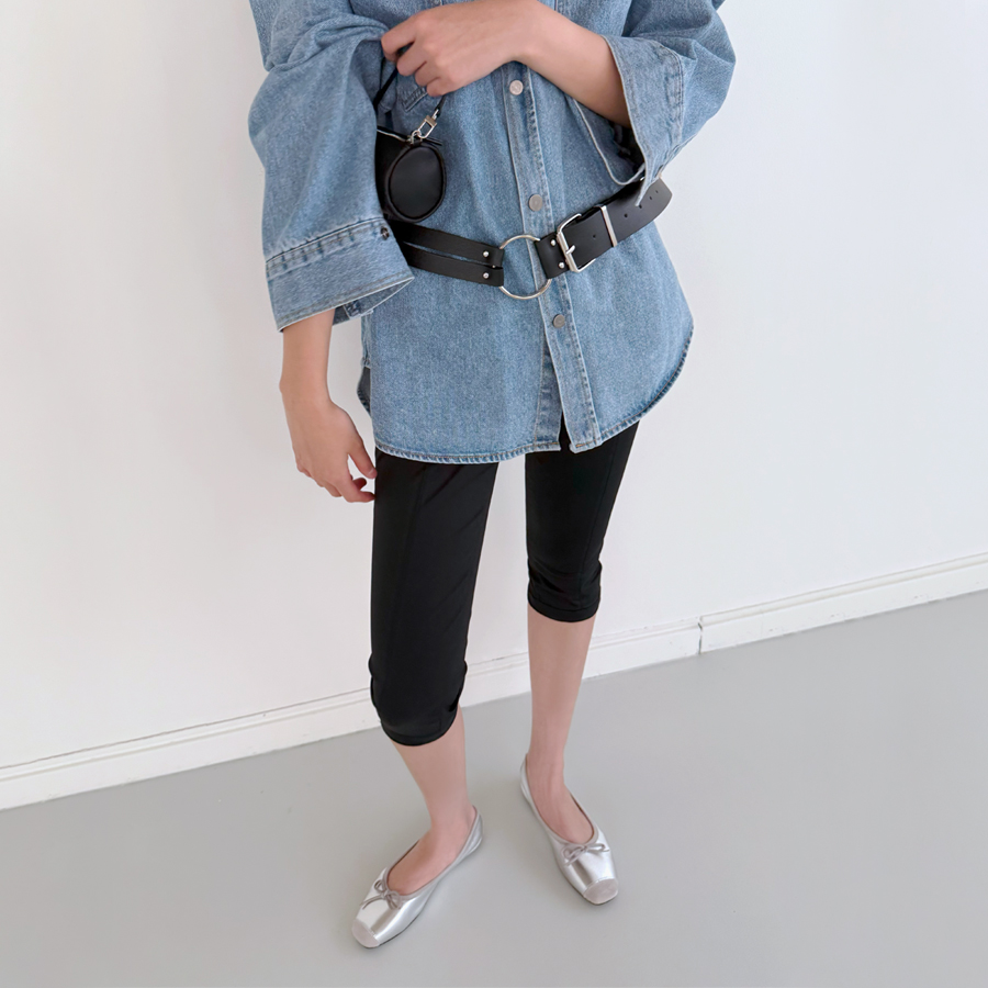 슬림 블랙 팬츠 날씬 스판 7부 8부 데일리 바지 - 상세 이미지 3