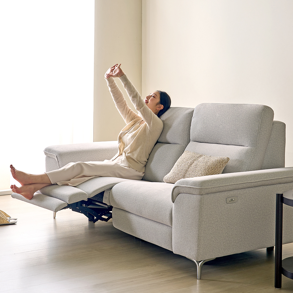 토스카 전동 무빙 리클라이너 아쿠아텍스 패브릭 소파 스툴미포함, 그레이, 3인용