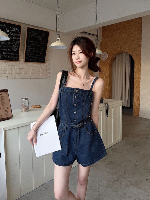 여성 데님 멜빵 숏 점프수트 오버롤 청 반바지 워싱진 캐주얼 데일리 활동성 코디 사계절 - 상세 이미지 4
