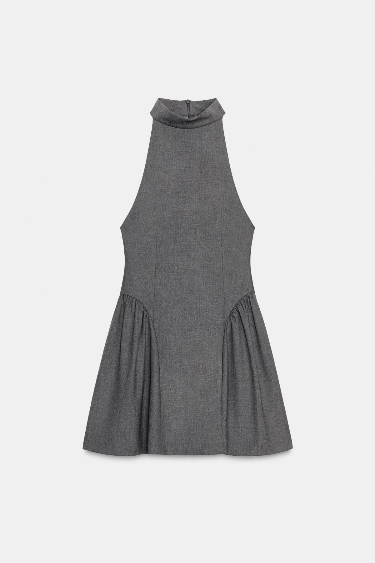 자라 홀터넥 플리츠 미니 원피스 8685/555 CHARCOAL - 메인 이미지