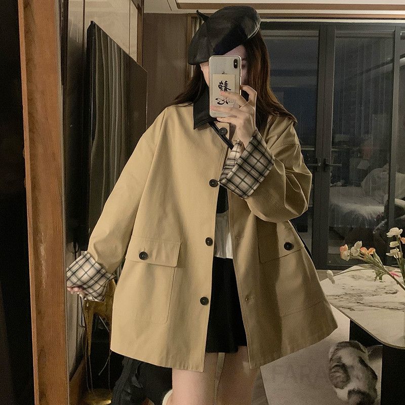 여성 루즈핏 오버핏 트렌치코트 간절기 데일리 하프코트 캐주얼 박시핏 아우터 재킷 점퍼 봄 가을 - 상세 이미지 2