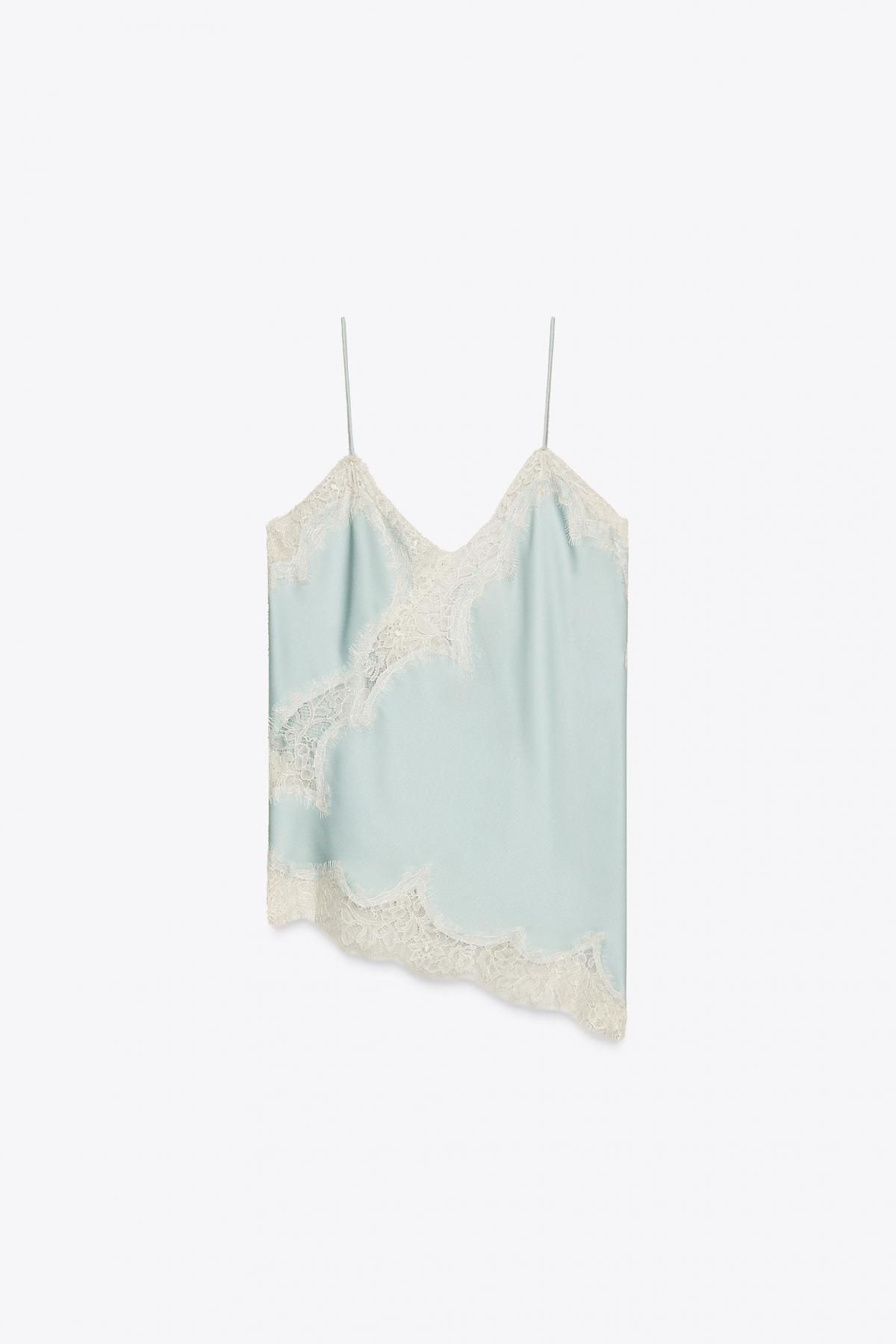 자라 레이스 캐미솔 브이넥 스트랩 탑 5919/105 LIGHT BLUE - 상품 이미지