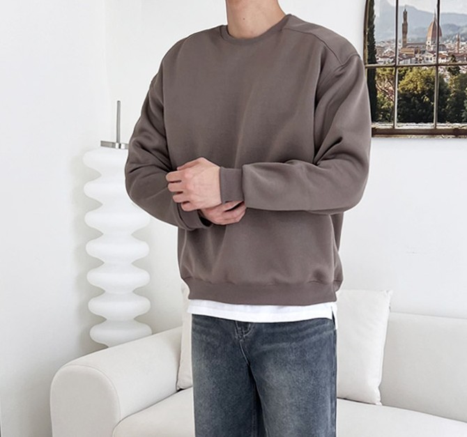 남자 맨투맨 기모티셔츠 어깨넓어보이는 후드티 겨울 오버핏 무지 중고등학생 남편 방한긴팔티 - 상세 이미지 4