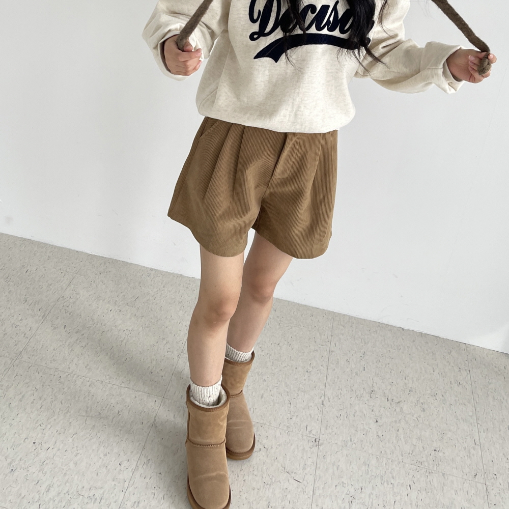 코듀로이 반바지 여성 4부 핀턱 와이드 a라인 뒷밴딩 가을 겨울 팬츠 헤이븐 골덴반바지 - 상세 이미지 5