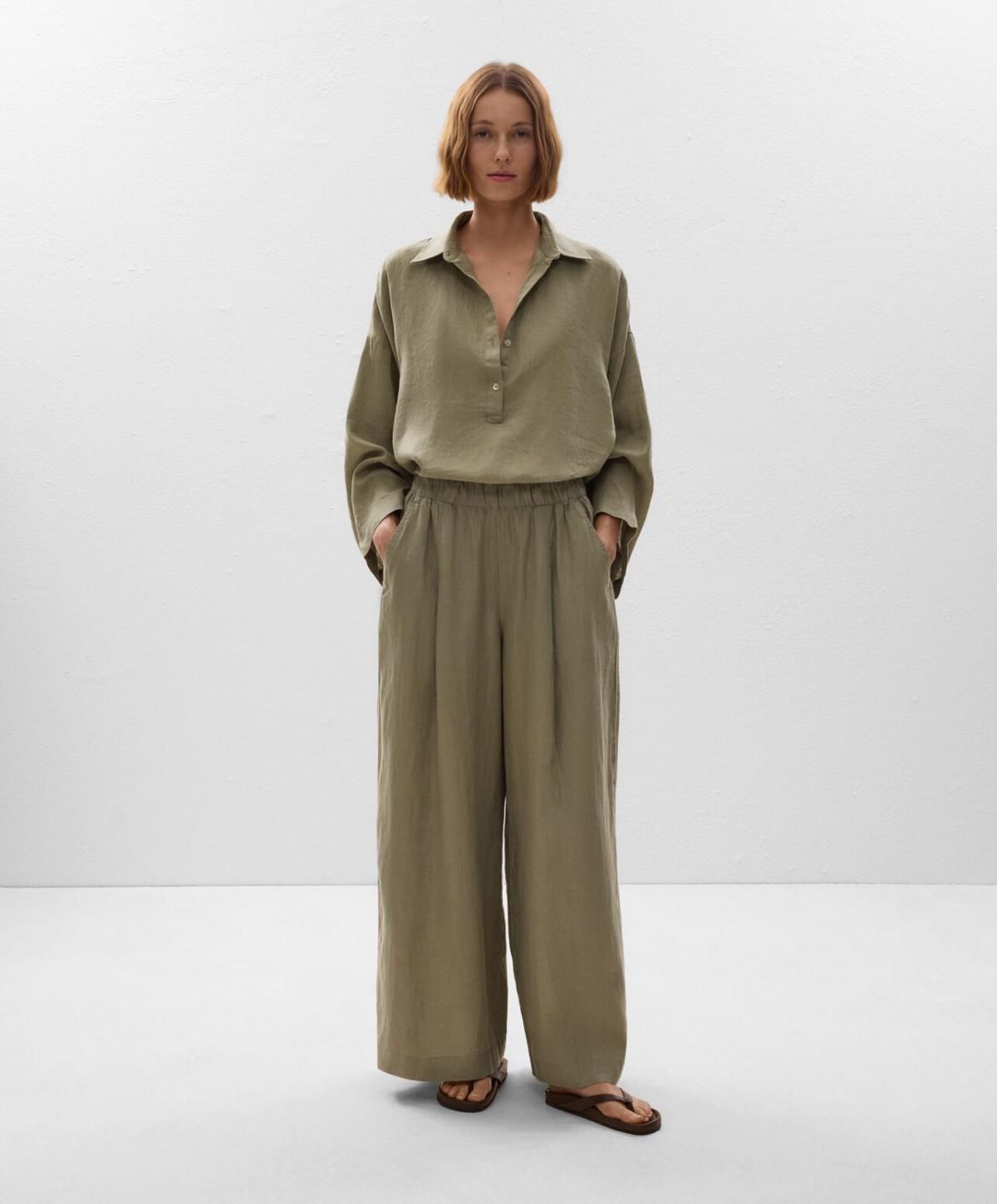 오이쇼 내추럴 린넨 오버사이즈 긴팔 셔츠 1041/750 WASHEDKHAKI - 상세 이미지 3