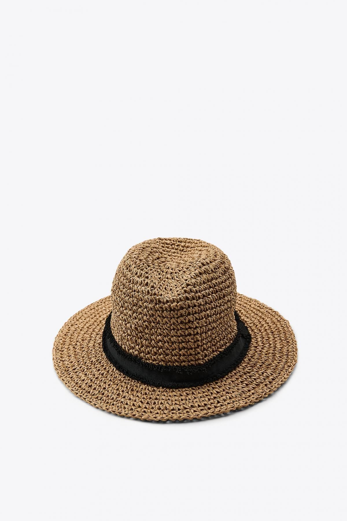 자라 내추럴 라피아 와이드브림 스트로햇 컨트라스트 밴드 0653/215 LIGHT BROWN - 메인 이미지