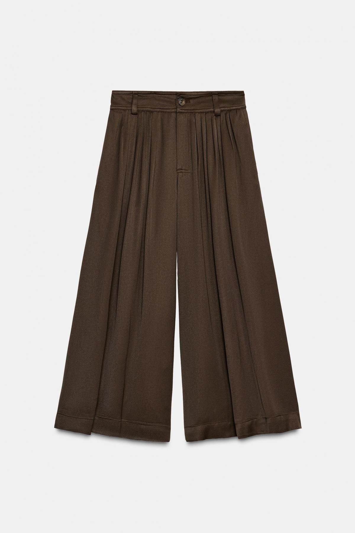 자라 와이드 플리츠 테크니컬 슬랙스 팬츠 7977/823 BROWN - 상세 이미지 5