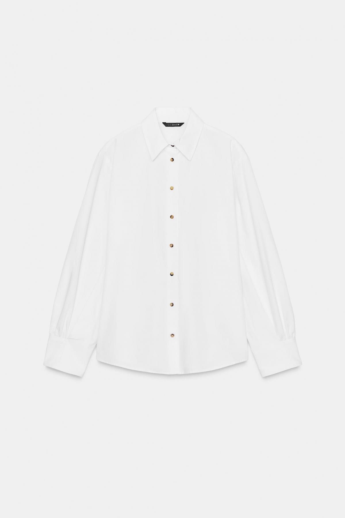 자라 포플린 오버핏 배색 버튼 긴팔 셔츠 9153/340 WHITE - 메인 이미지