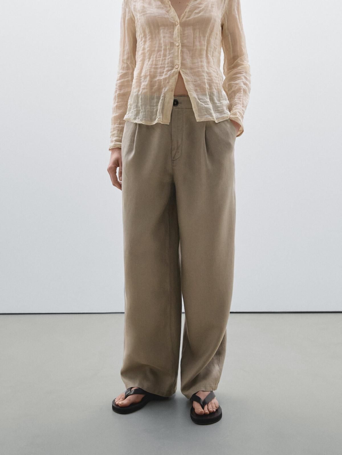 마시모두띠 100 린넨 와이드 미드라이즈 팬츠 5031/831 TAUPE GREY - 상품 이미지