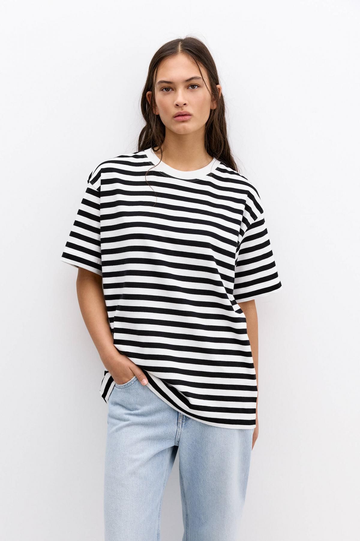 풀앤베어 스트라이프 오버사이즈 반팔 티셔츠 3245/331 STRIPED - 상세 이미지 3