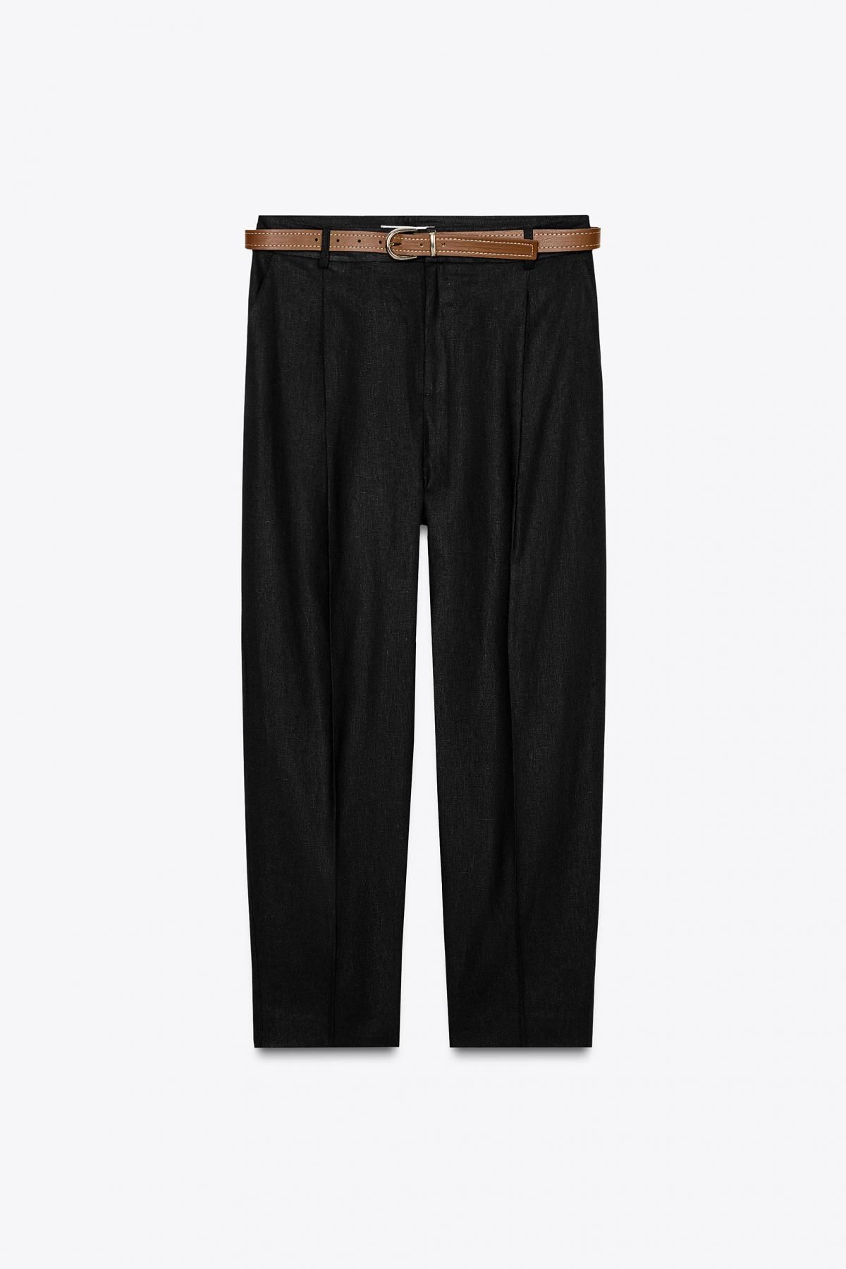 자라 린넨 벨티드 스트레이트 레그 팬츠 2753/128 BLACK - 메인 이미지