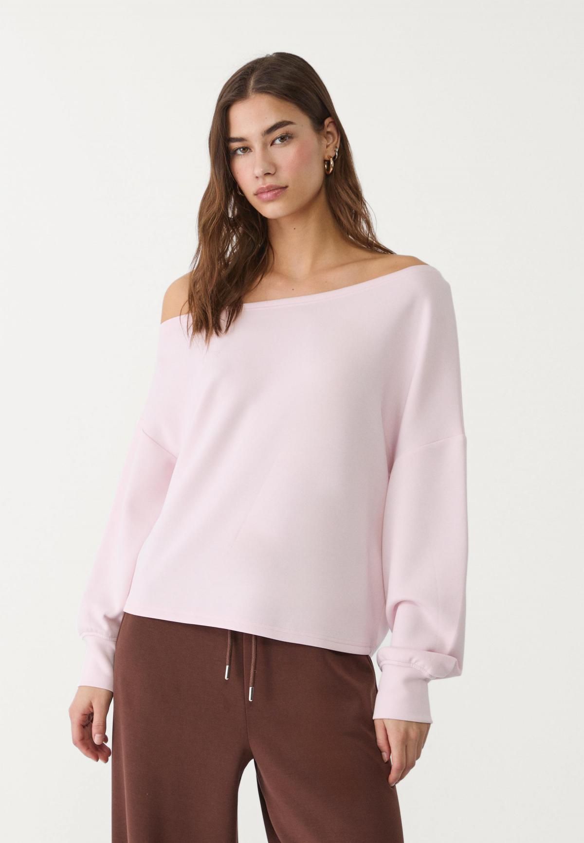 스트라디바리우스 소프트 오프숄더 비대칭 긴팔 맨투맨 8724/371 PASTEL PINK - 상세 이미지 4