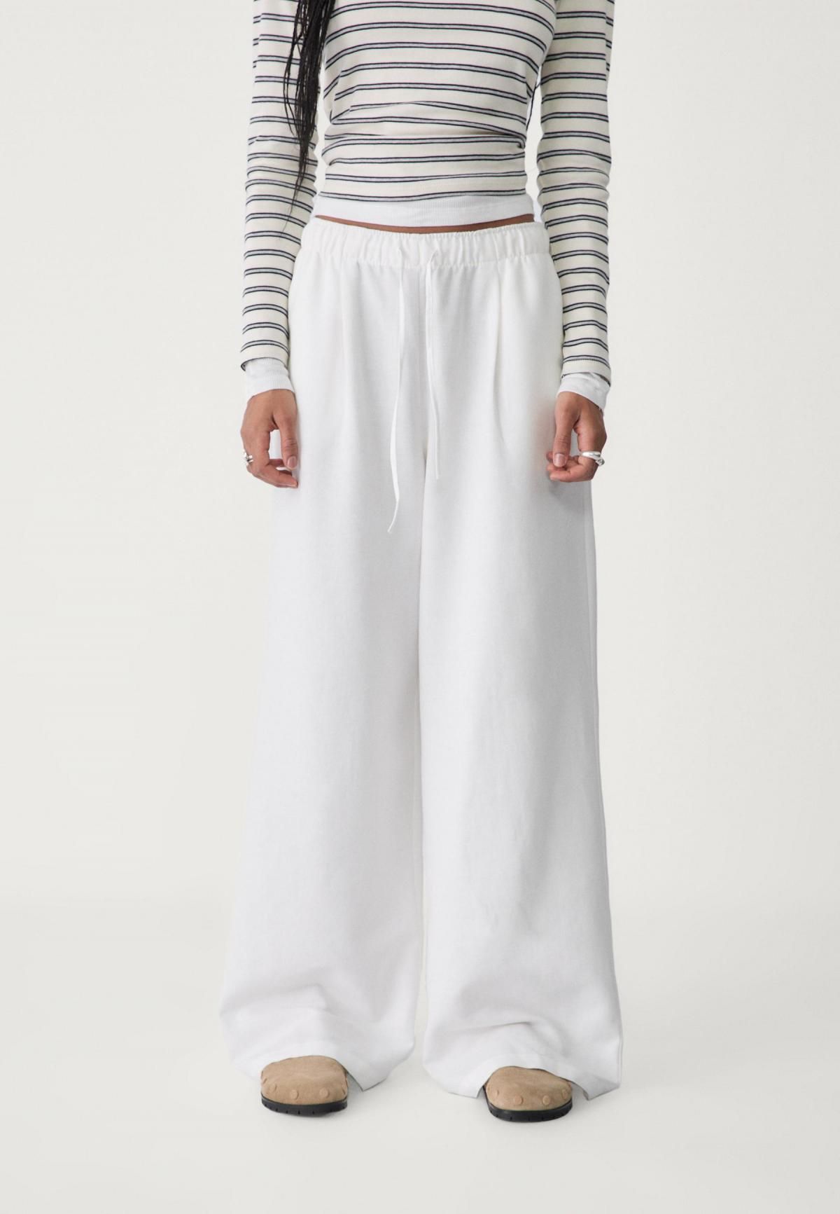 스트라디바리우스 린넨 와이드 팬츠 밴딩 웨이스트 7256/450 WHITE - 상품 이미지
