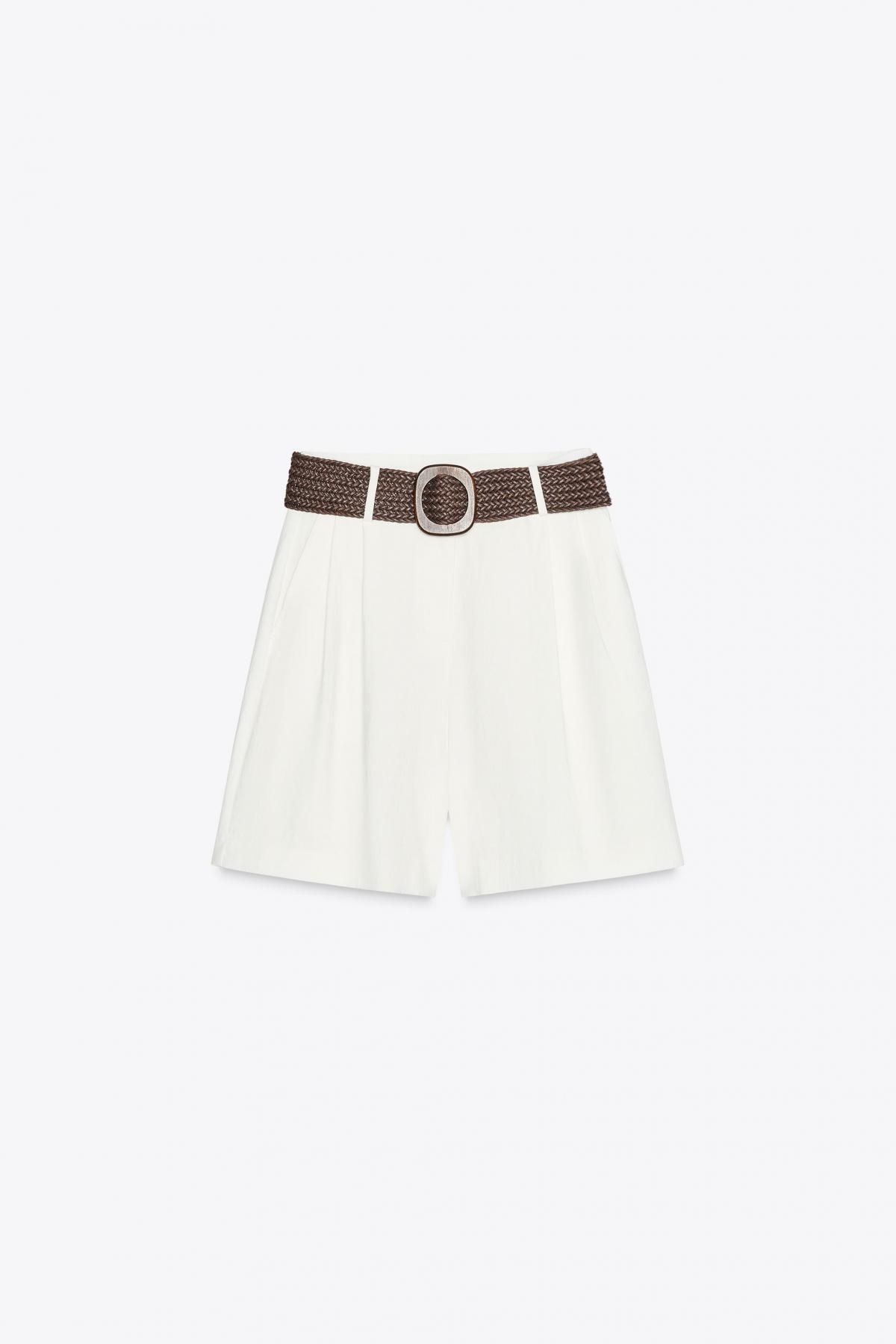 자라 하이웨이스트 테크니컬 버뮤다 반바지 브레이드 벨트 8372/444 OYSTER-WHITE - 메인 이미지