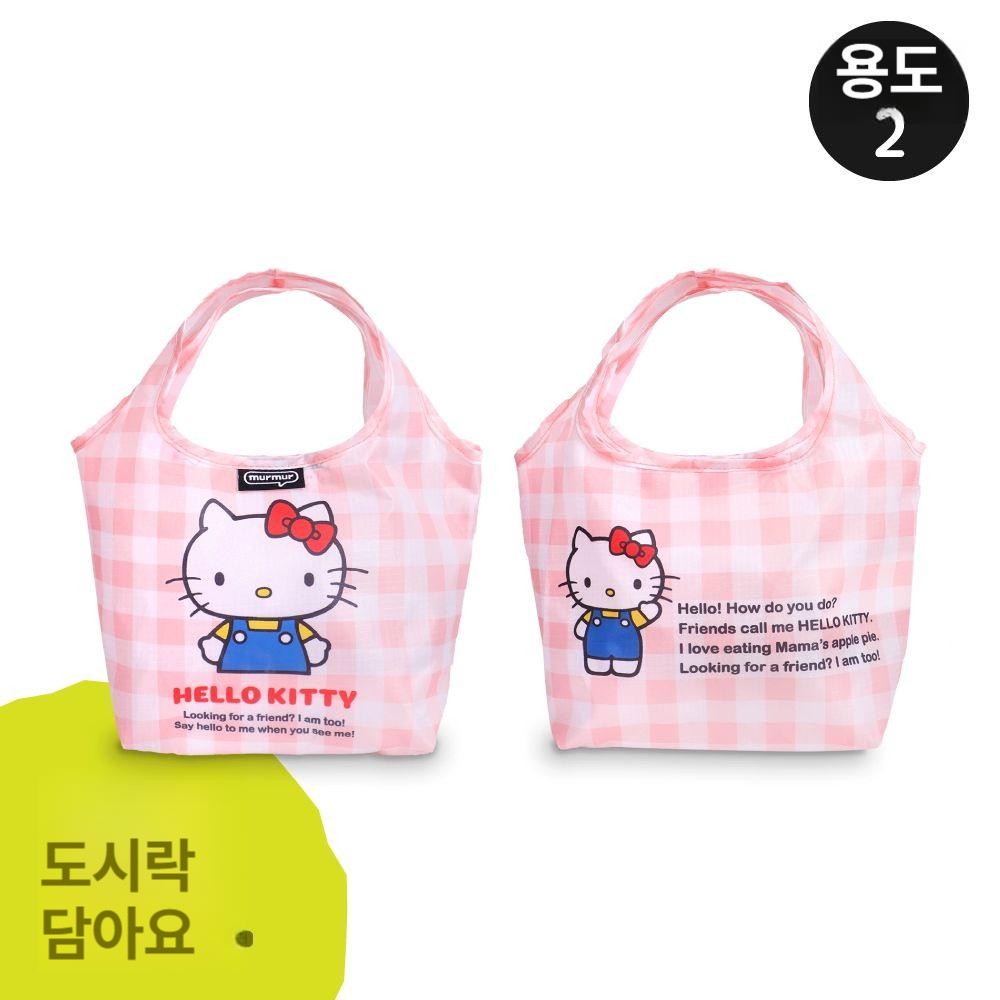 헬로 키티 런치백 도시락 가방 일본식 다용도 휴대용 도시락 다기능 쇼핑 숄더백 키티 핑크 체크 - 상세 이미지 3
