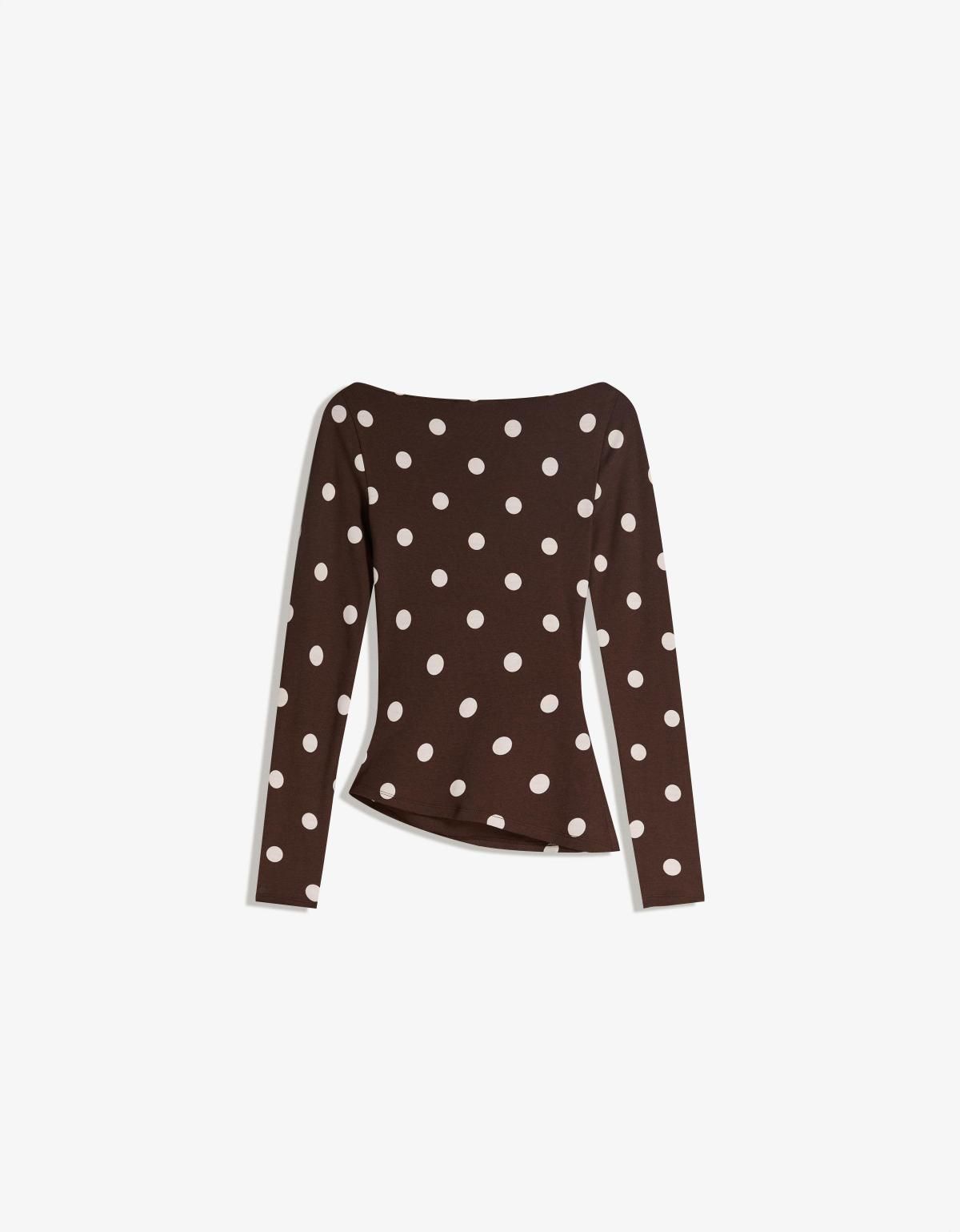 버쉬카 트렌디 도트 비대칭 긴팔 티셔츠 7545/360 BROWN - 상세 이미지 5