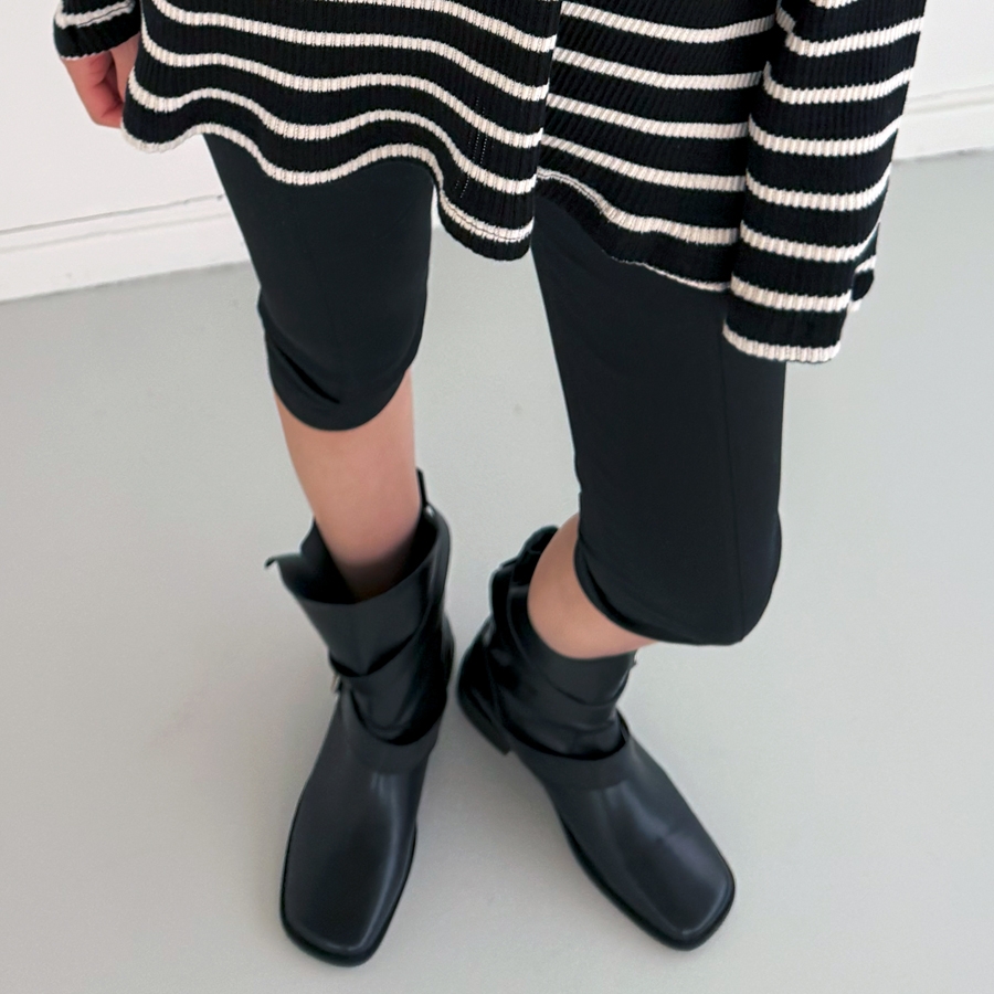 슬림 블랙 팬츠 날씬 스판 7부 8부 데일리 바지 - 상세 이미지 2