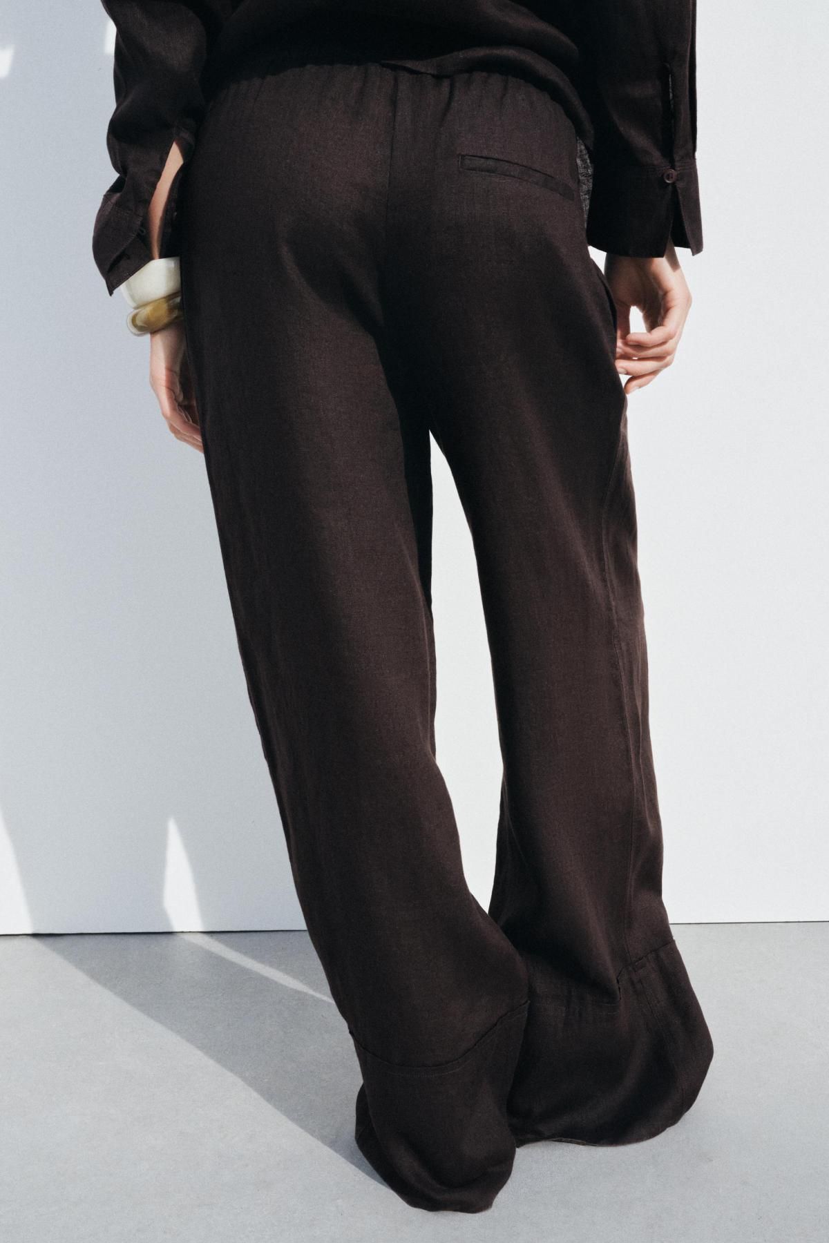 자라 내추럴 린넨 와이드핏 팔라조 팬츠 4786/091 BROWN - 상세 이미지 3