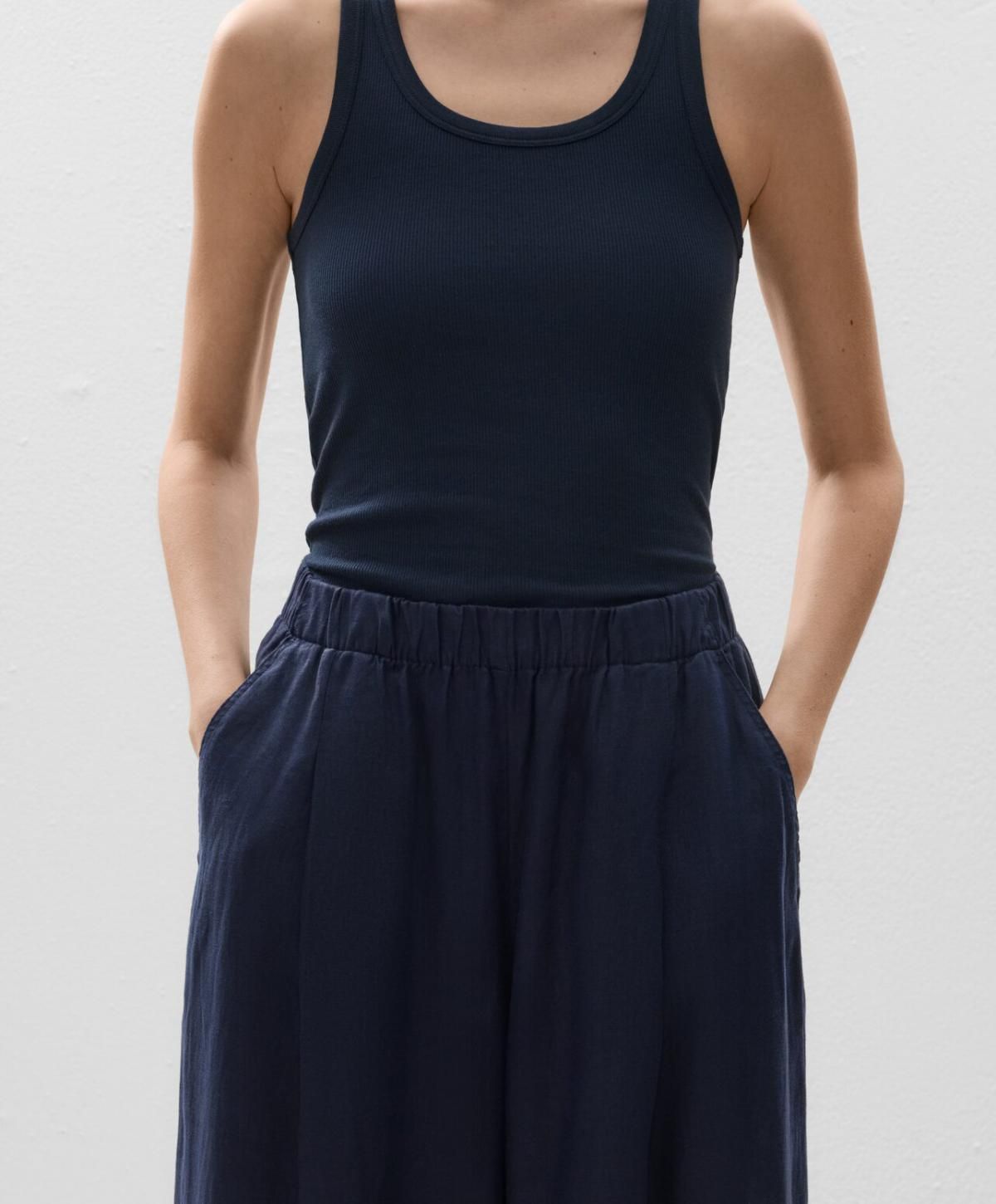 오이쇼 린넨 와이드 스트레이트 팬츠 0334/473 NAVY - 상세 이미지 4