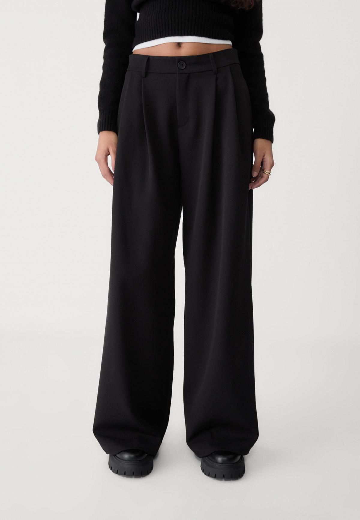 스트라디바리우스 테크니컬 와이드핏 슬랙스 팬츠 미드웨이스트 다트 8266/300 BLACK - 상품 이미지