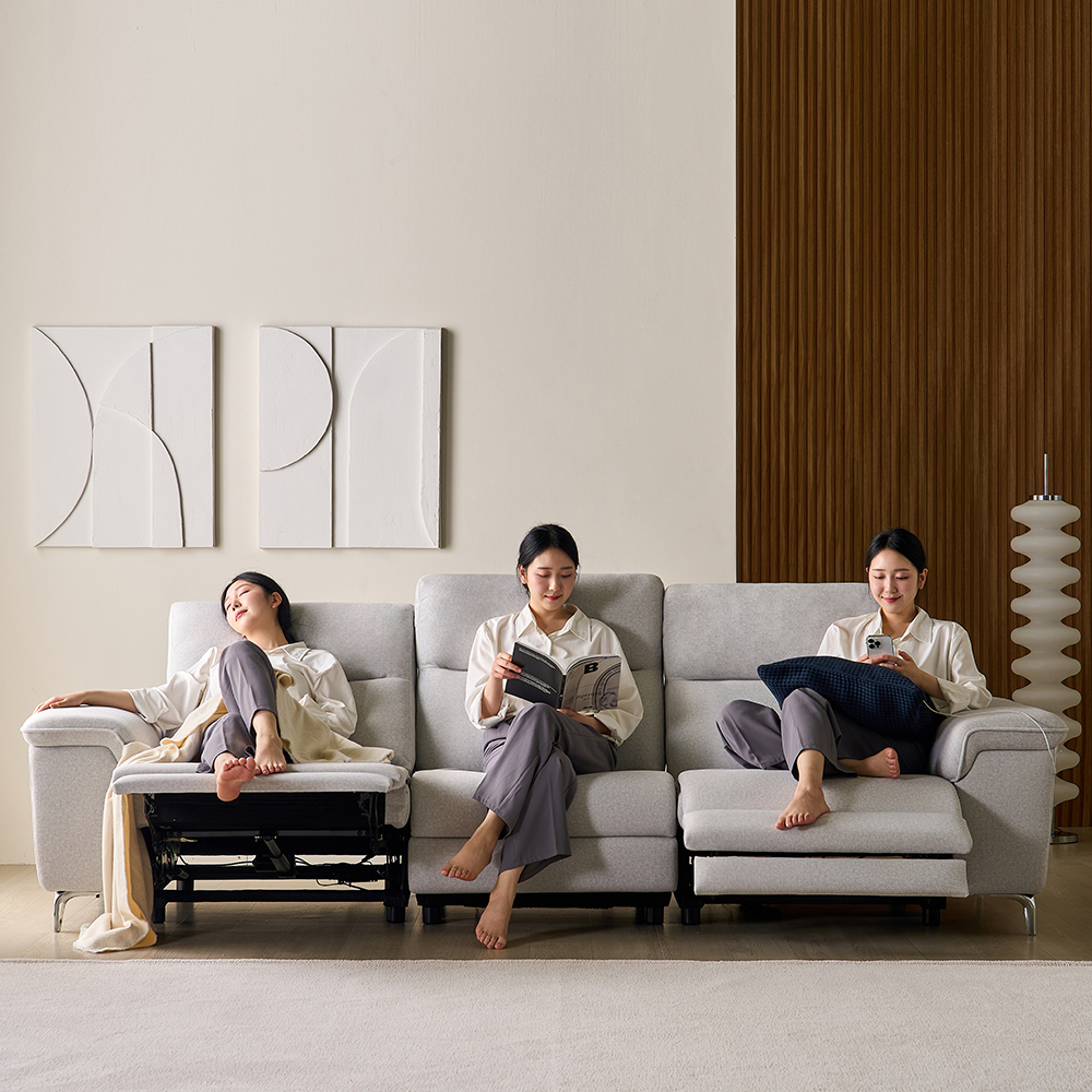 토스카 전동 무빙 리클라이너 아쿠아텍스 패브릭 소파 스툴미포함, 그레이, 4인용