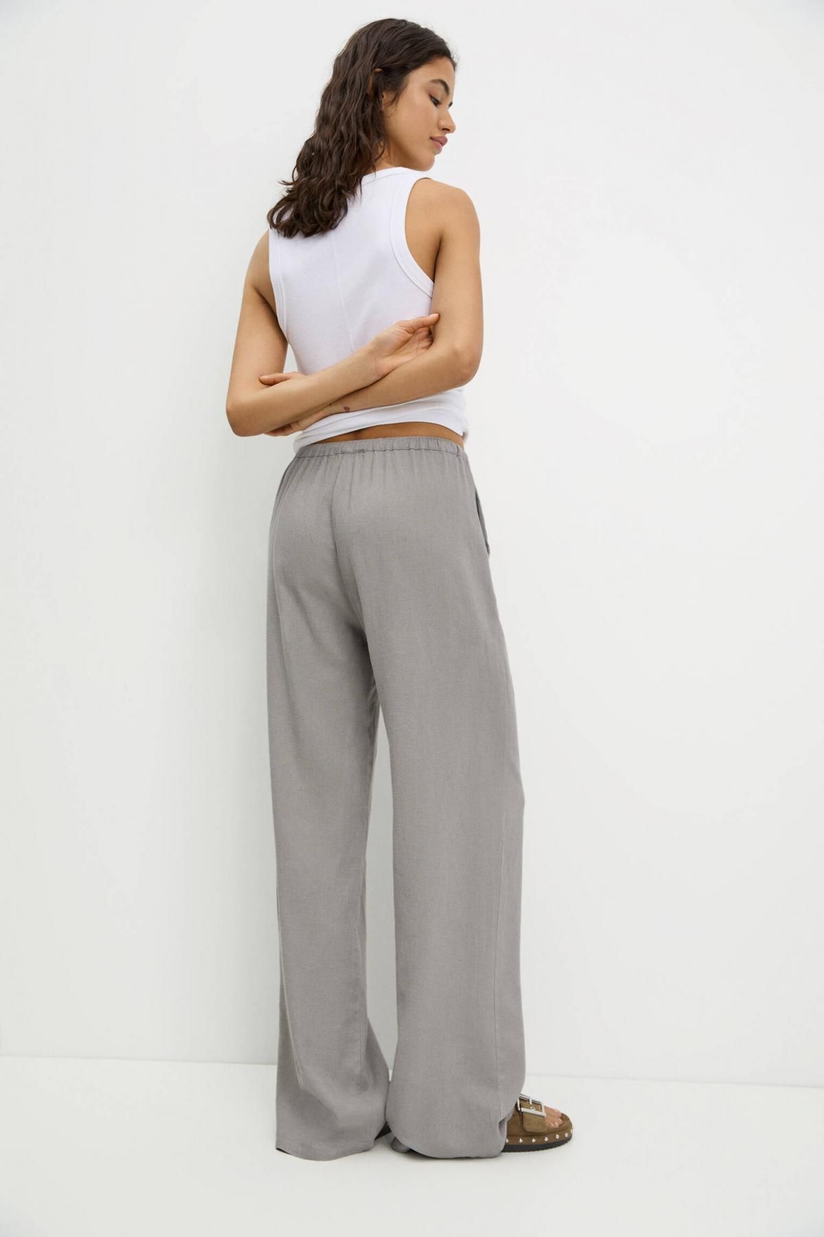 풀앤베어 라이트그레이 미드라이즈 린넨 블렌드 조거 팬츠 3680/334 TAUPE - 상세 이미지 4