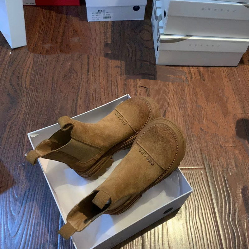 여성 레트로 두꺼운 밑창 마틴 부츠 겨울용 소가죽 통굽앵클부츠 미들부츠 - 상세 이미지 4