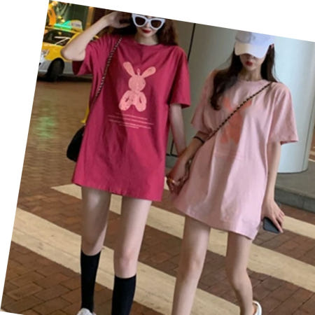 기본이너티셔츠 여성 연핑크 롱반팔티 여름 여대생 학생 20대