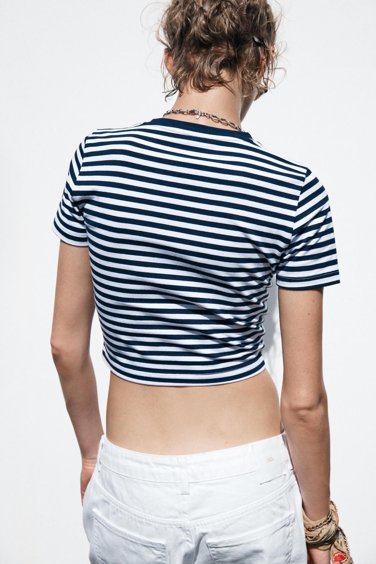 자라 크롭 스트레치 티셔츠 2335/299 BLUE/WHITE - 상세 이미지 4