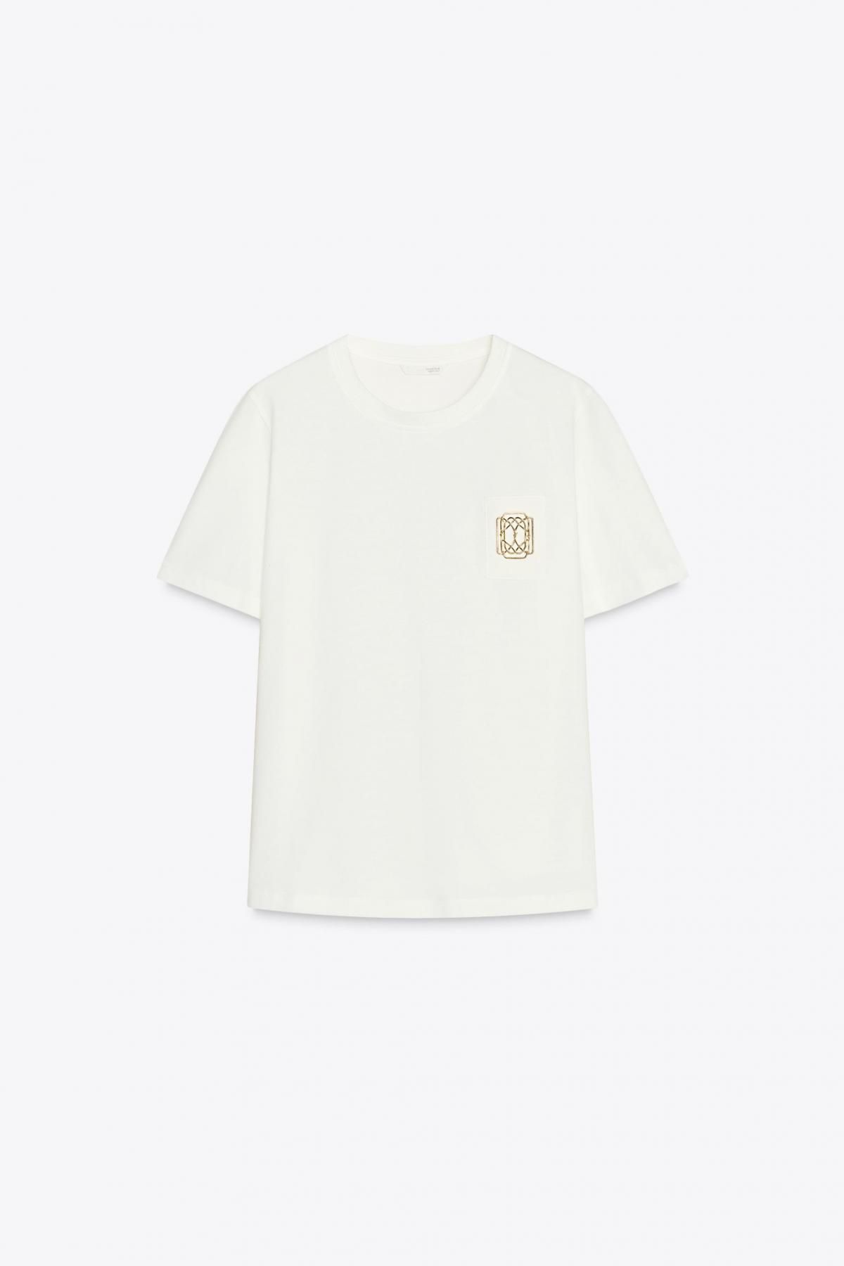 자라 금속 클라스프 반팔 티셔츠 1165/197 WHITE - 메인 이미지