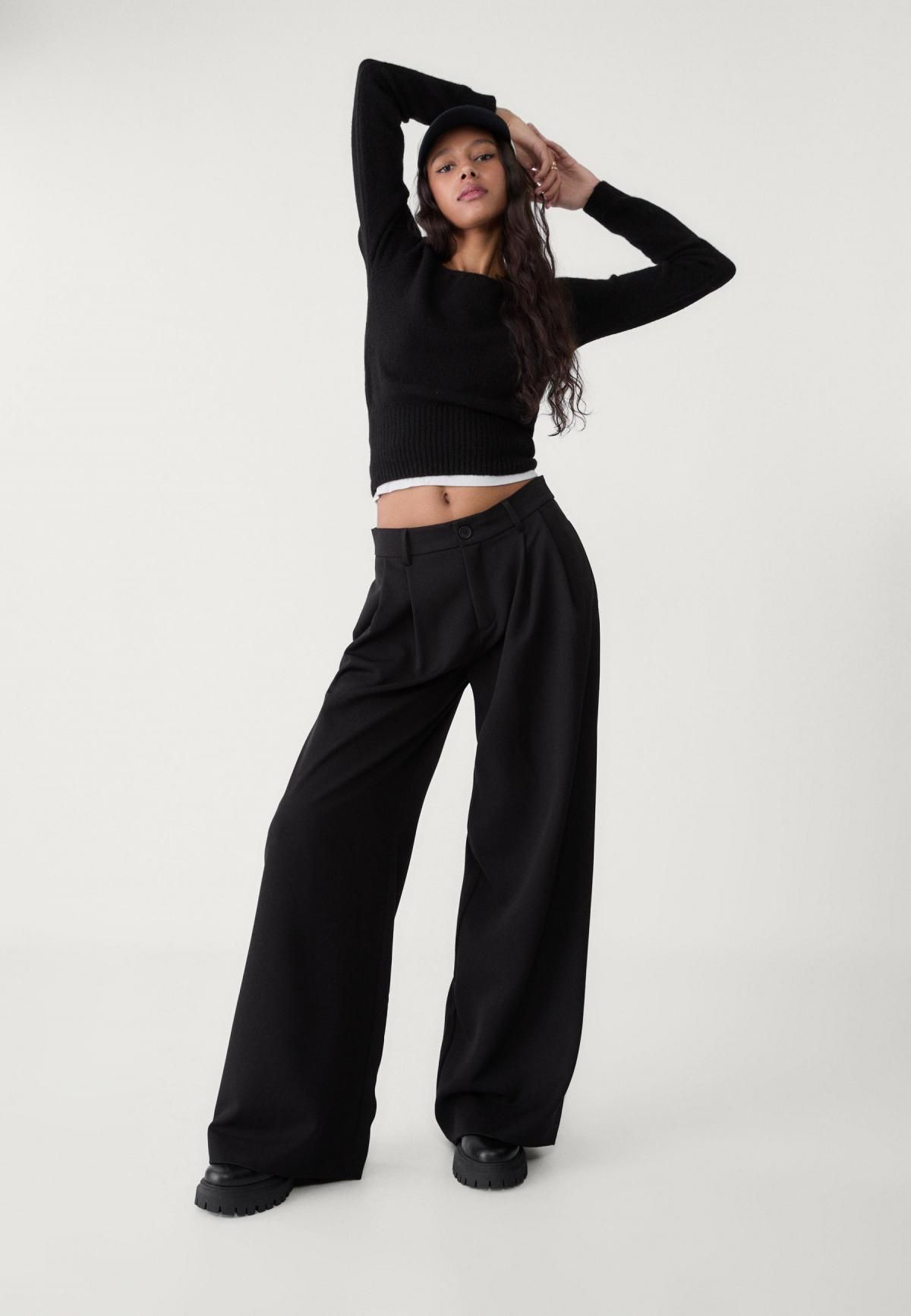 스트라디바리우스 테크니컬 와이드핏 슬랙스 팬츠 미드웨이스트 다트 8266/300 BLACK - 상세 이미지 5