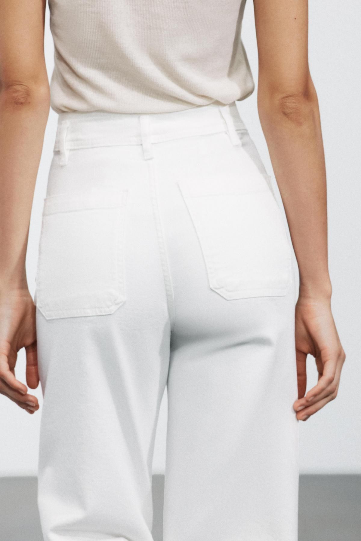 자라 트렌디 하이웨이스트 와이드핏 데님 팬츠 9632/259 OYSTER-WHITE - 상세 이미지 5