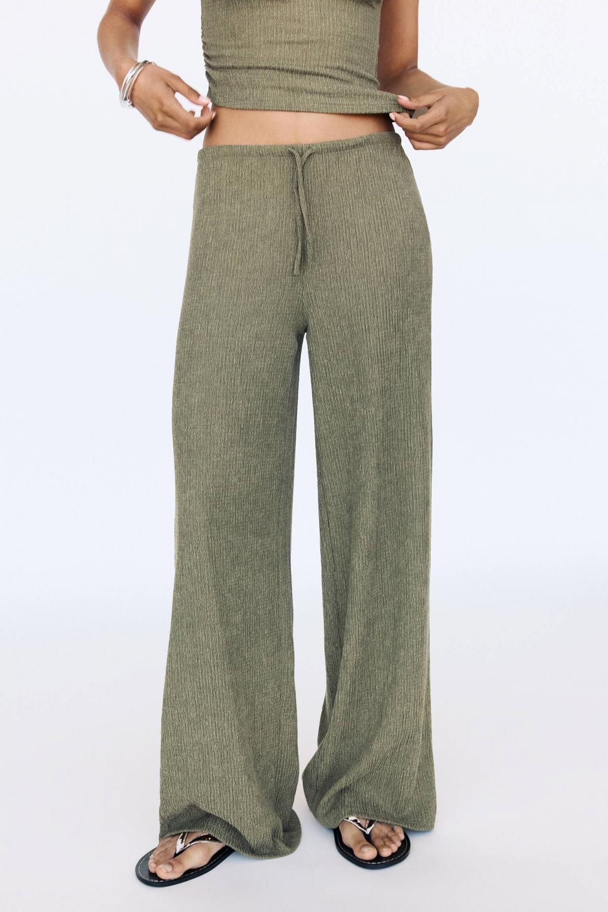 풀앤베어 크레이프 와이드핏 밴딩 팬츠 3680/370 KHAKI - 상품 이미지