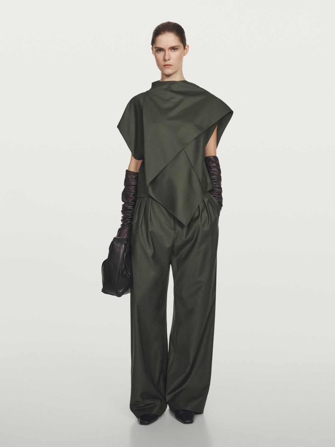 마시모두띠 울 블렌드 비대칭 민소매 블라우스 9403/951 DARK GREEN - 상세 이미지 2