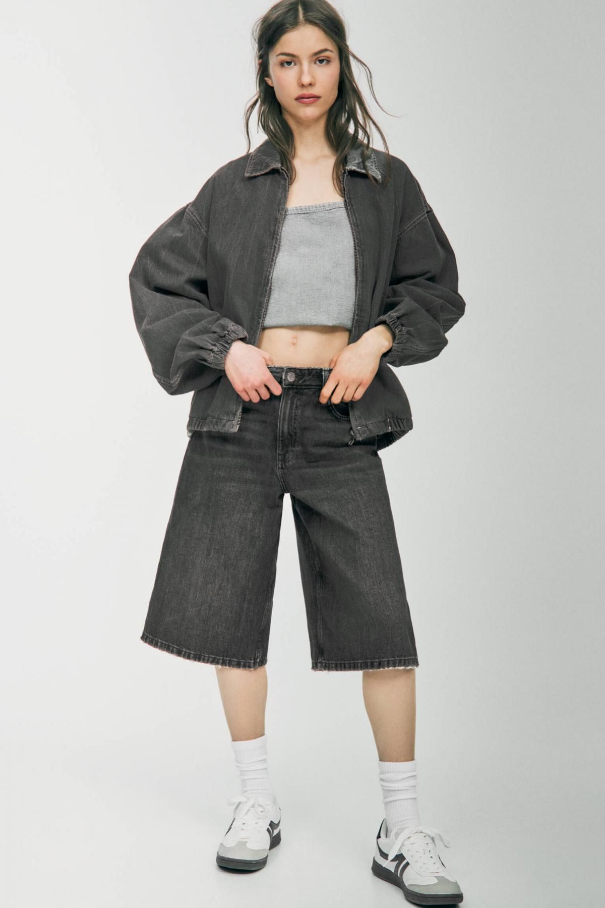 풀앤베어 Y2K 로우라이즈 데님 버뮤다 조트 3689/345 MEDIUM GREY - 상세 이미지 2