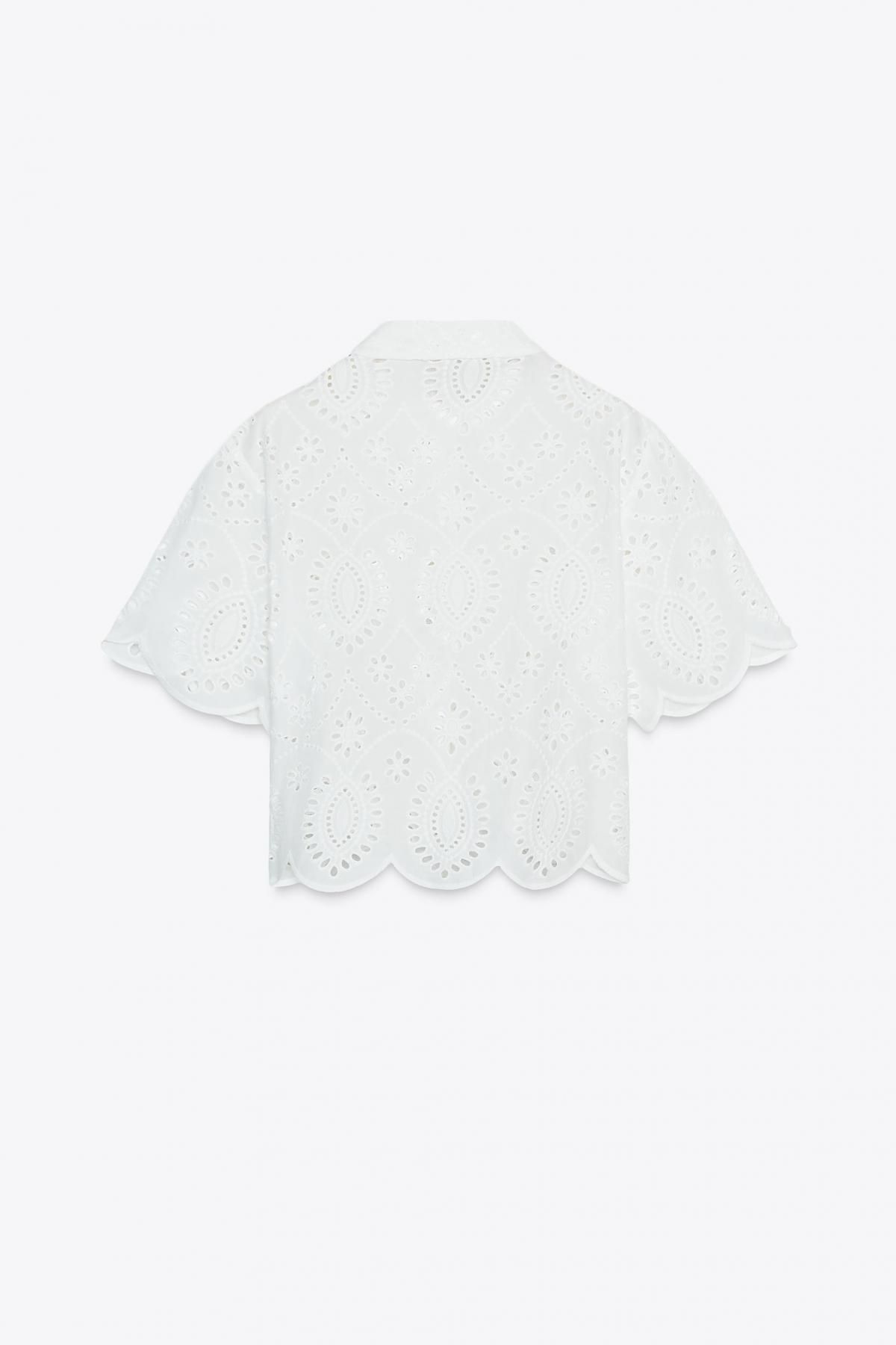 자라 레이스컷워크 반팔 셔츠 2298/116 WHITE - 상세 이미지 2