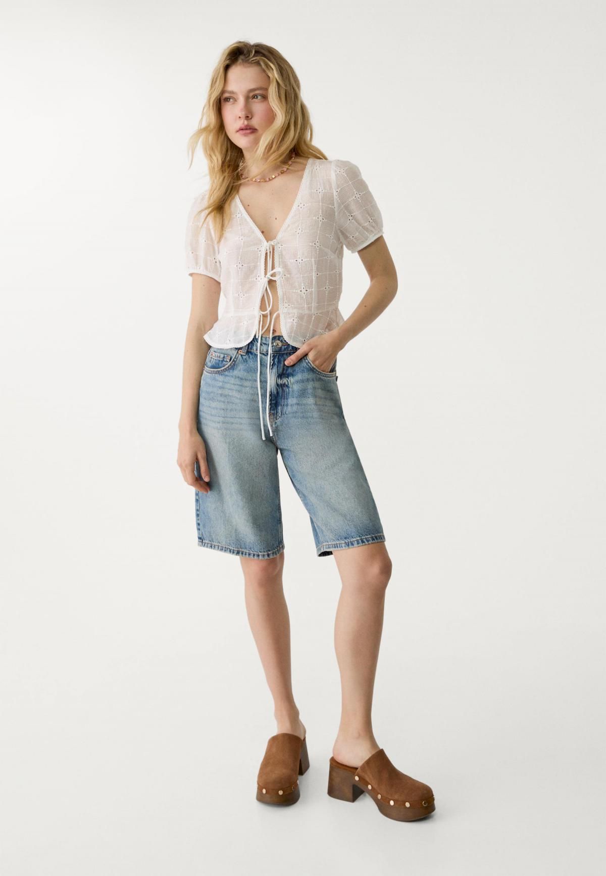 스트라디바리우스 트렌디 데님 버뮤다 반바지 4901/272 OVERDYED BLUE DENIM - 상세 이미지 4