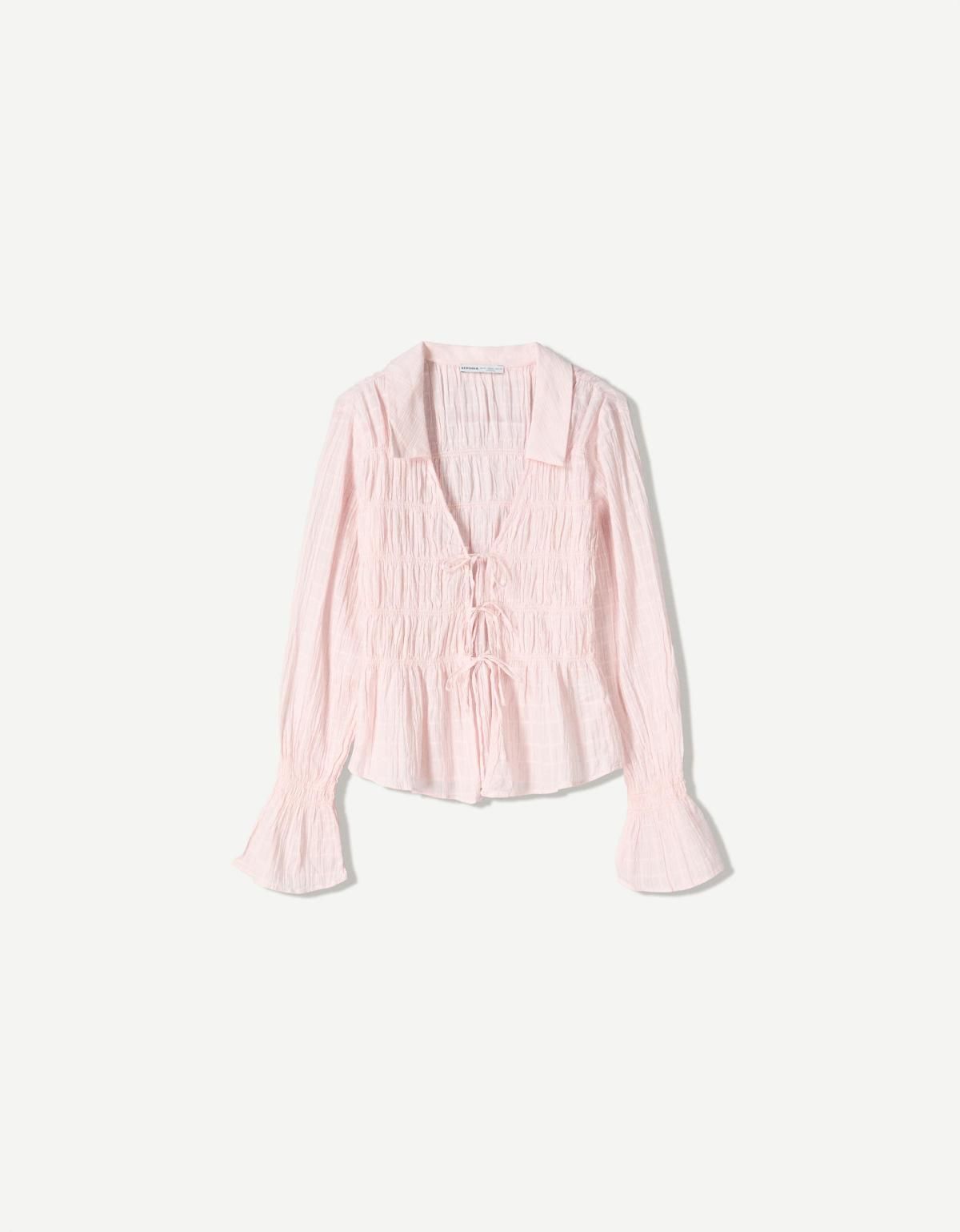버쉬카 러플 셔링 로맨틱 블라우스 Rustic gathered shirt 6258/494 PINK - 메인 이미지