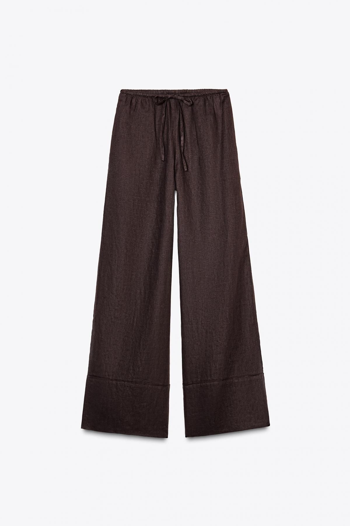 자라 내추럴 린넨 와이드핏 팔라조 팬츠 4786/091 BROWN - 상세 이미지 5