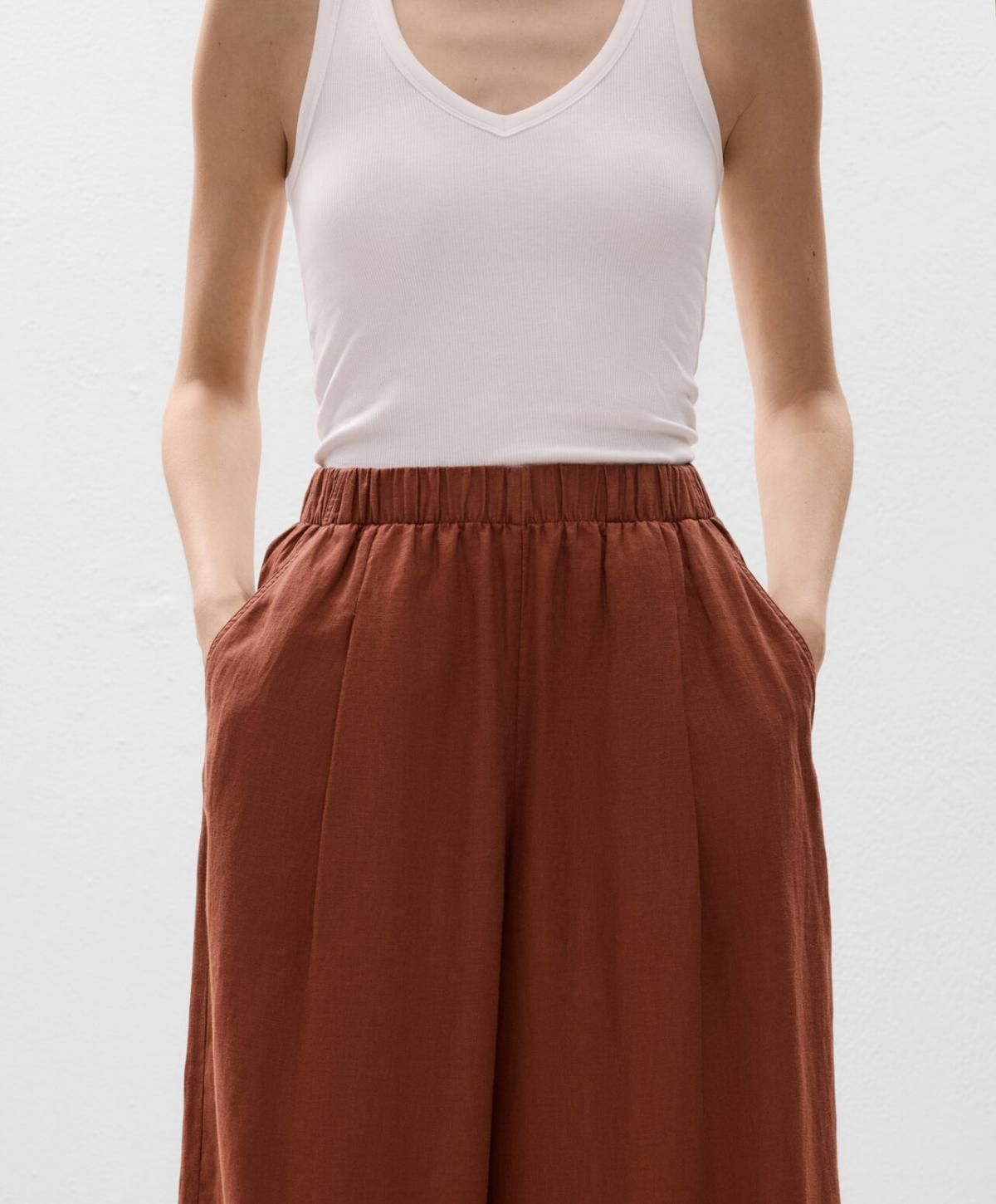 오이쇼 린넨 와이드 스트레이트 팬츠 0334/473 TERRACOTTA - 상세 이미지 3