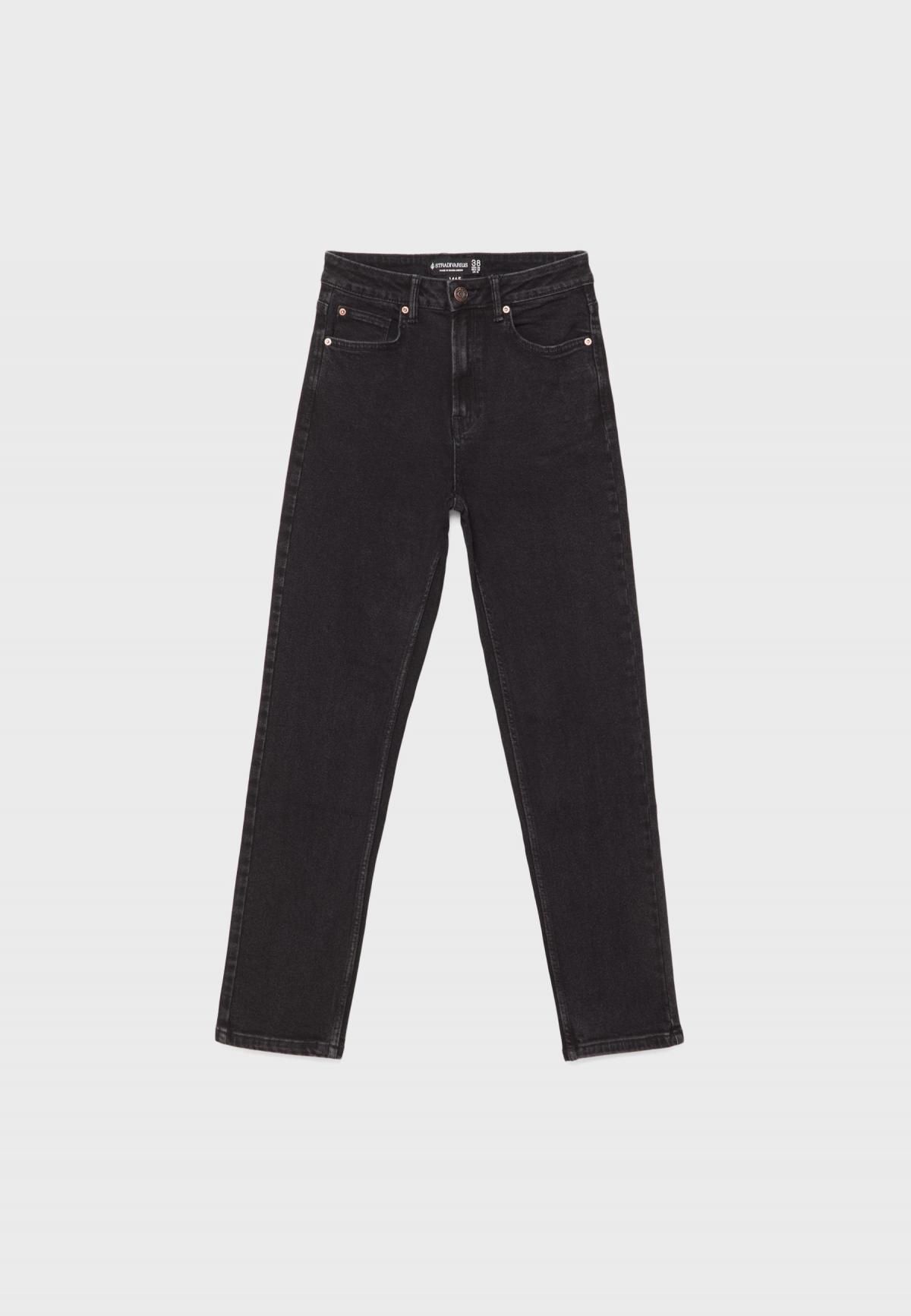 스트라디바리우스 블랙 슈퍼하이웨이스트 슬림핏 맘진 1465/488 BLACK DENIM WASH - 상세 이미지 4