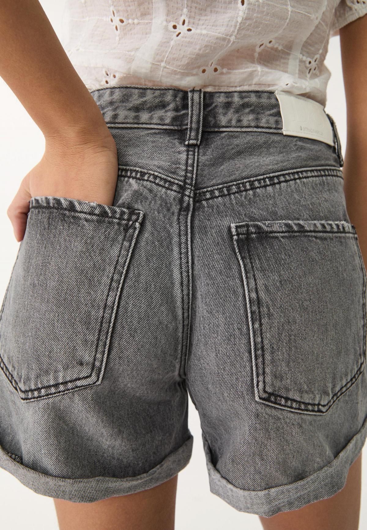 스트라디바리우스 하이웨이스트 데님 맘핏 반바지 1352/768 DARK GREY DENIM WASH - 상세 이미지 3