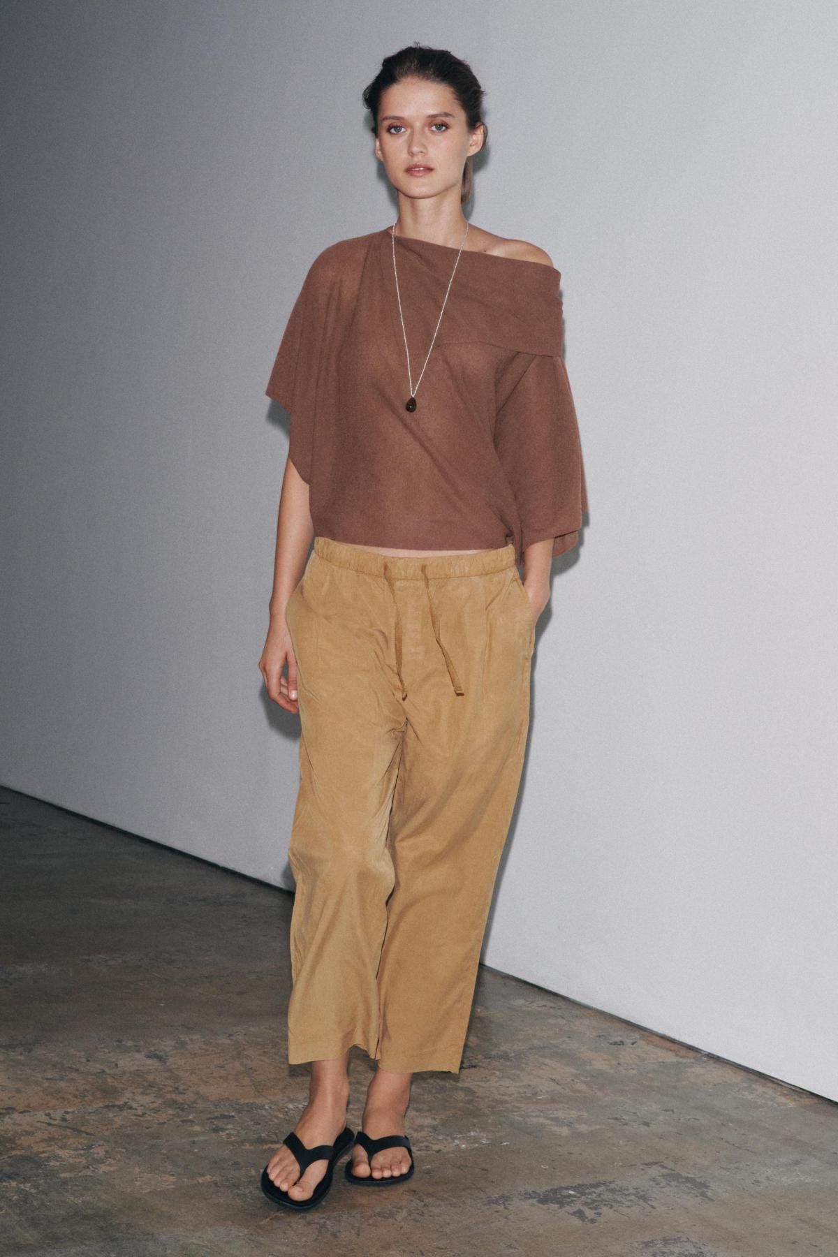 자라 린넨블렌드 와이드 조거팬츠 6786/240 CAMEL - 상세 이미지 2