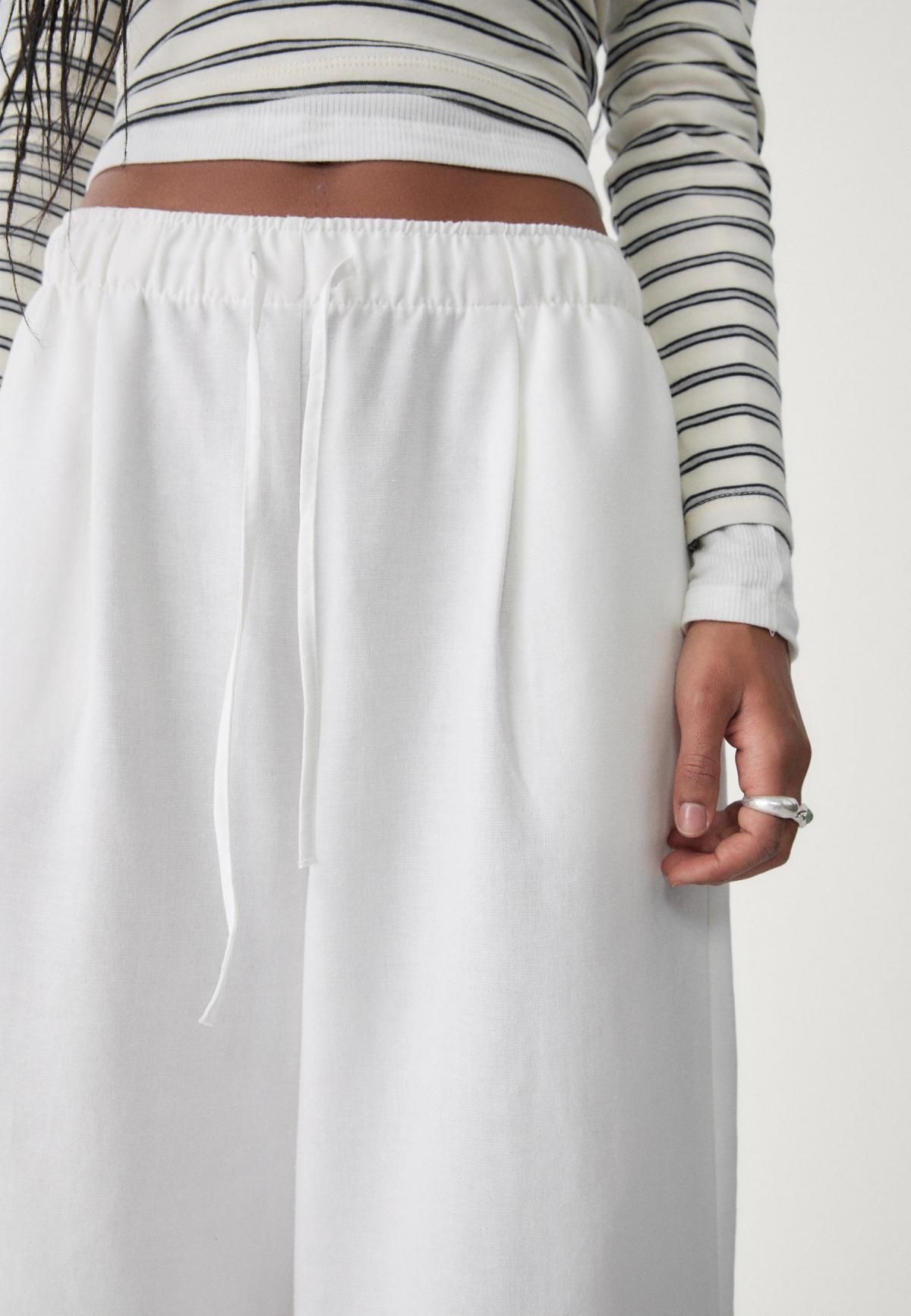 스트라디바리우스 린넨 와이드 팬츠 밴딩 웨이스트 7256/450 WHITE - 상세 이미지 5