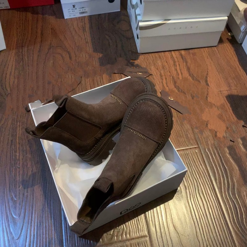 여성 레트로 두꺼운 밑창 마틴 부츠 겨울용 소가죽 통굽앵클부츠 미들부츠 - 상세 이미지 3