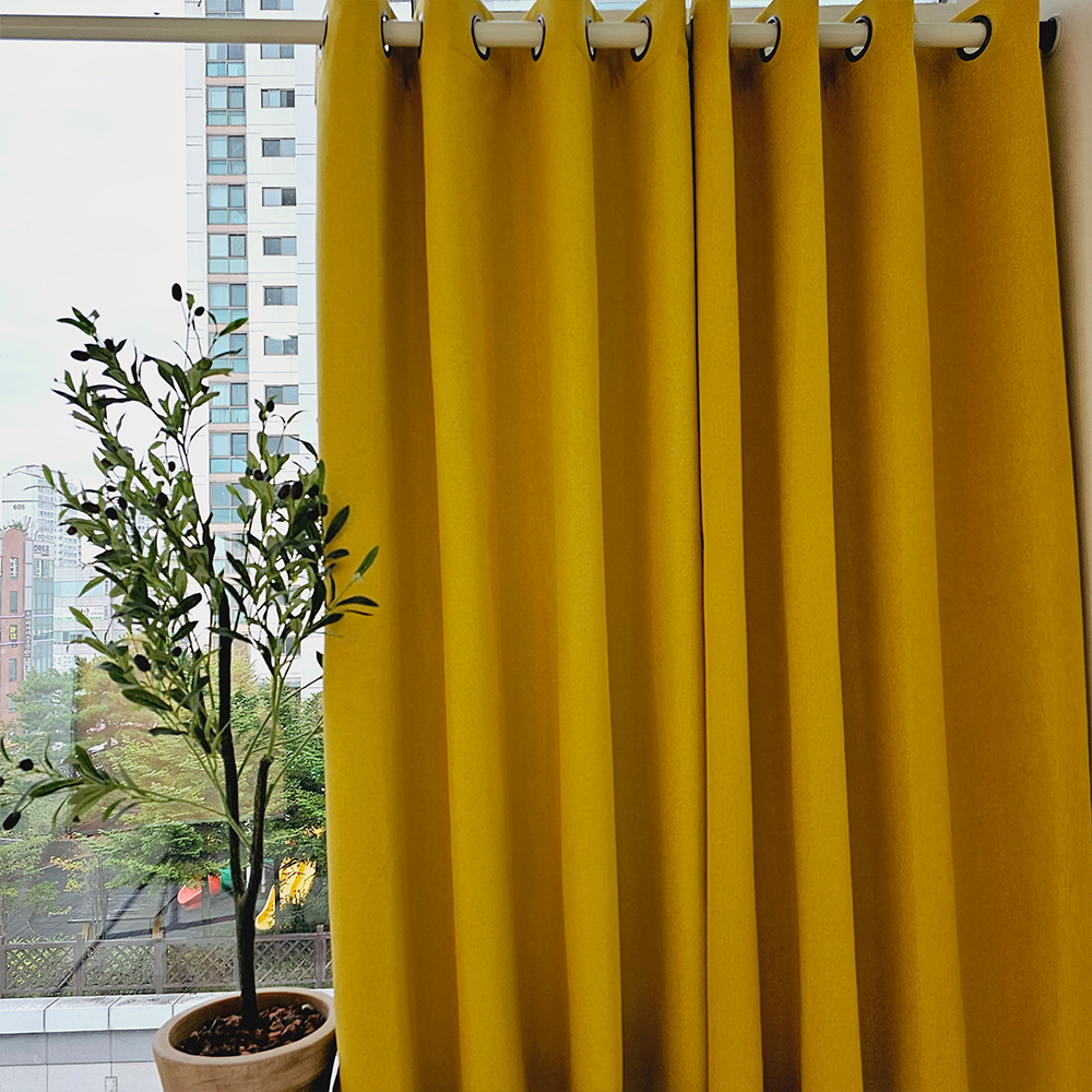 [창문형] 암막커튼+초강력 커튼압축봉 세트 버터옐로우, 130x165cm