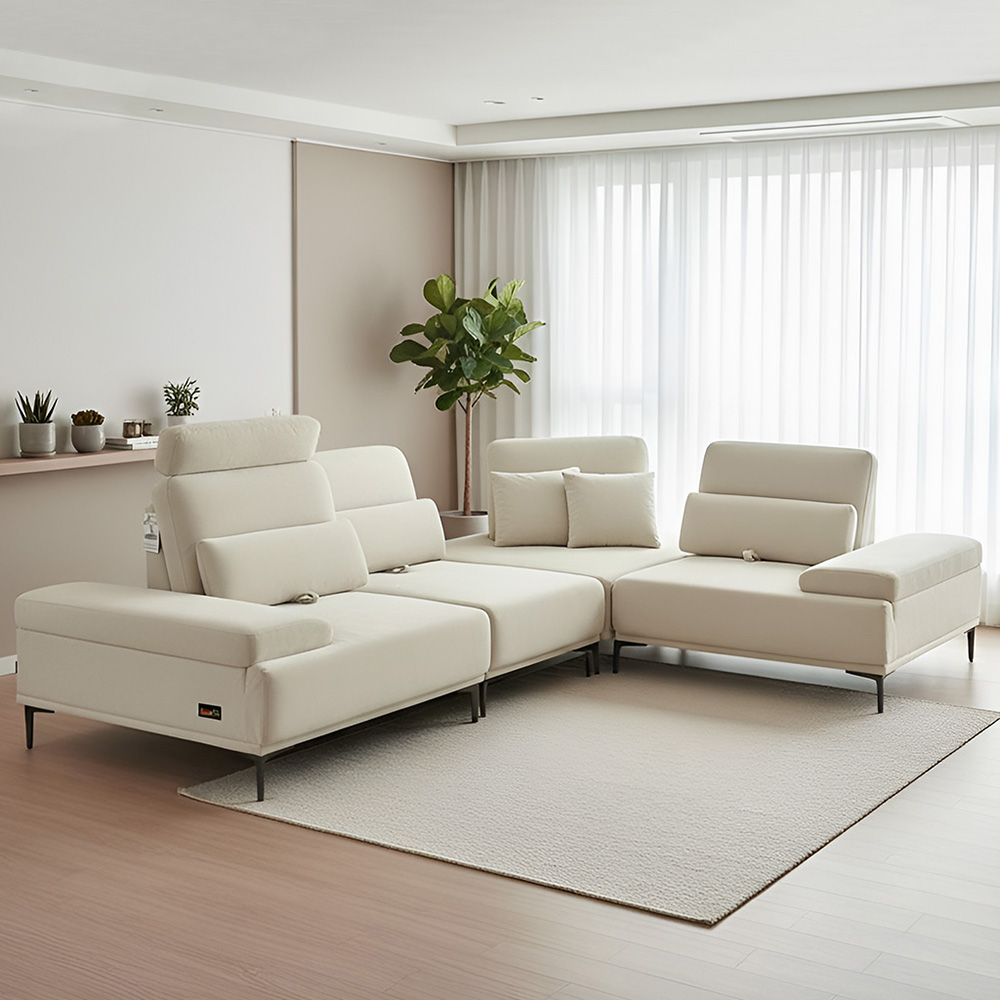 스코나 레아모 타이보 아쿠아텍스 패브릭 스윙 소파 스툴미포함, 연그레이, 코너 5인용