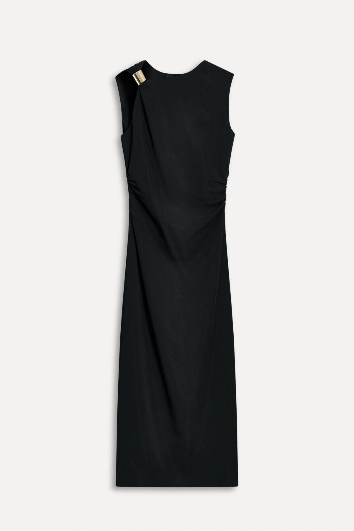 자라 비대칭 메탈 디테일 미디 원피스 3391/376 BLACK - 상품 이미지