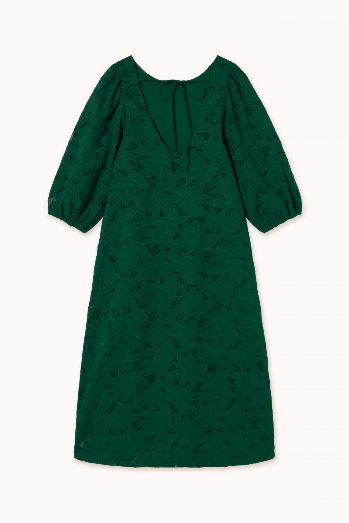 타이니코튼 GUIPUR 퍼프소매 미디 원피스 SS25-606M24 DARK GREEN - 상세 이미지 2